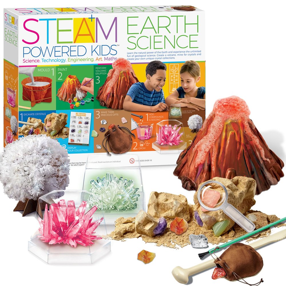 4M - STEAM Earth Science - Educational Science Kits for Kids Ages 5+ with 5 Experiments: Volcano Eruption, Excavate Crystals, Crystal Growing, & More - Hands-On Geology STEM Learning Science for Kids