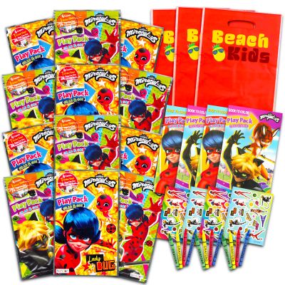 Miraculous Ladybug Party Favors Set - Bundle with 12 Miraculous Ladybug Grab n Go Play Packs with Coloring Pages, Stickers and More (Miraculous Ladybug Party Supplies)
