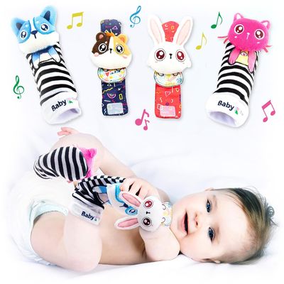 Rattles Socks for Girls & Boys (Pet Set) - Toys 6-12 Months - Wrist Rattles and Foot Rattles - Baby Toys for Newborns As Gift - Easy to Wear Baby Rattle Toys