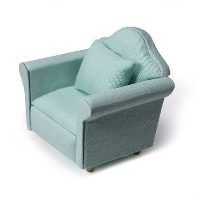 Dollhouse Couch with Pillow 1 12 Scale Miniature Sofa Arm Chair Living Room Furniture Wooden Fabric Frame Single Reading Chair Artificial House Room Scene Decoration (Green)