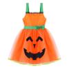 ACSUSS Kids Girls Halloween Pumpkin Dress Halter Neck Lace-up Tulle Tutu Gown Dance Leotard Orange 4 Years view 3