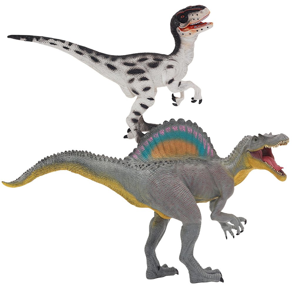 Gemini&Genius 2Pcs Spinosaurus Velociraptor Dinosaur Action Figure Toys Set, Large and Realistic Dinosaur Toy Set with Moveable Jaw and Hands, Dino Toy Figures, Collections, Plays, Displays for Kids