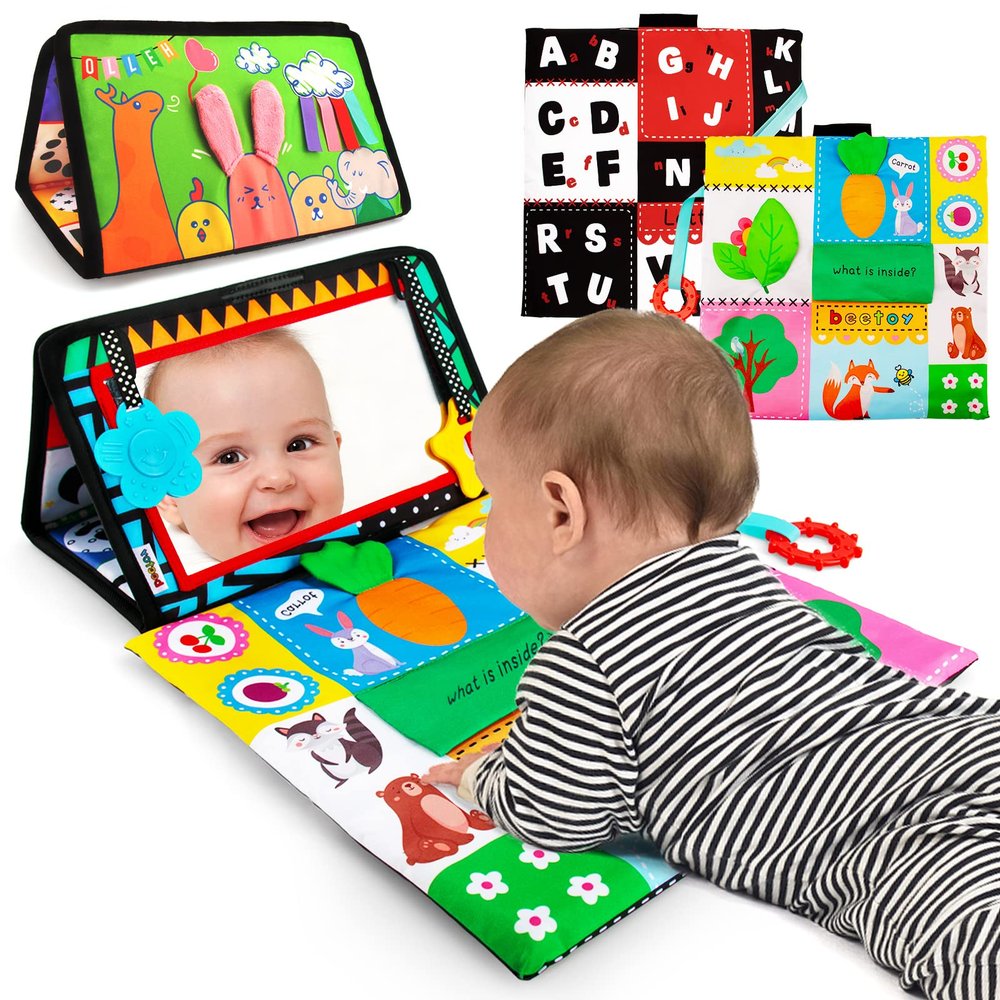beetoy High Contrast Baby Mirror with Crinkle Cloth & Soft Teether  Sensory Development Toy for Newborns (0-6 Months) | Tummy Time & Crawling Prep | Non-Toxic, Safe Gift