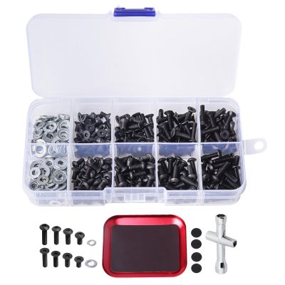 AllinRC 350pcs RC Screw Kit with Magnetic Tray & 4-Way Wrench for Traxxas TRX-4 Slash Rustler Arrma Axial SCX10 Losi Tamiya HPI 1/10 1/12 Scale Crawler Buggy Truck