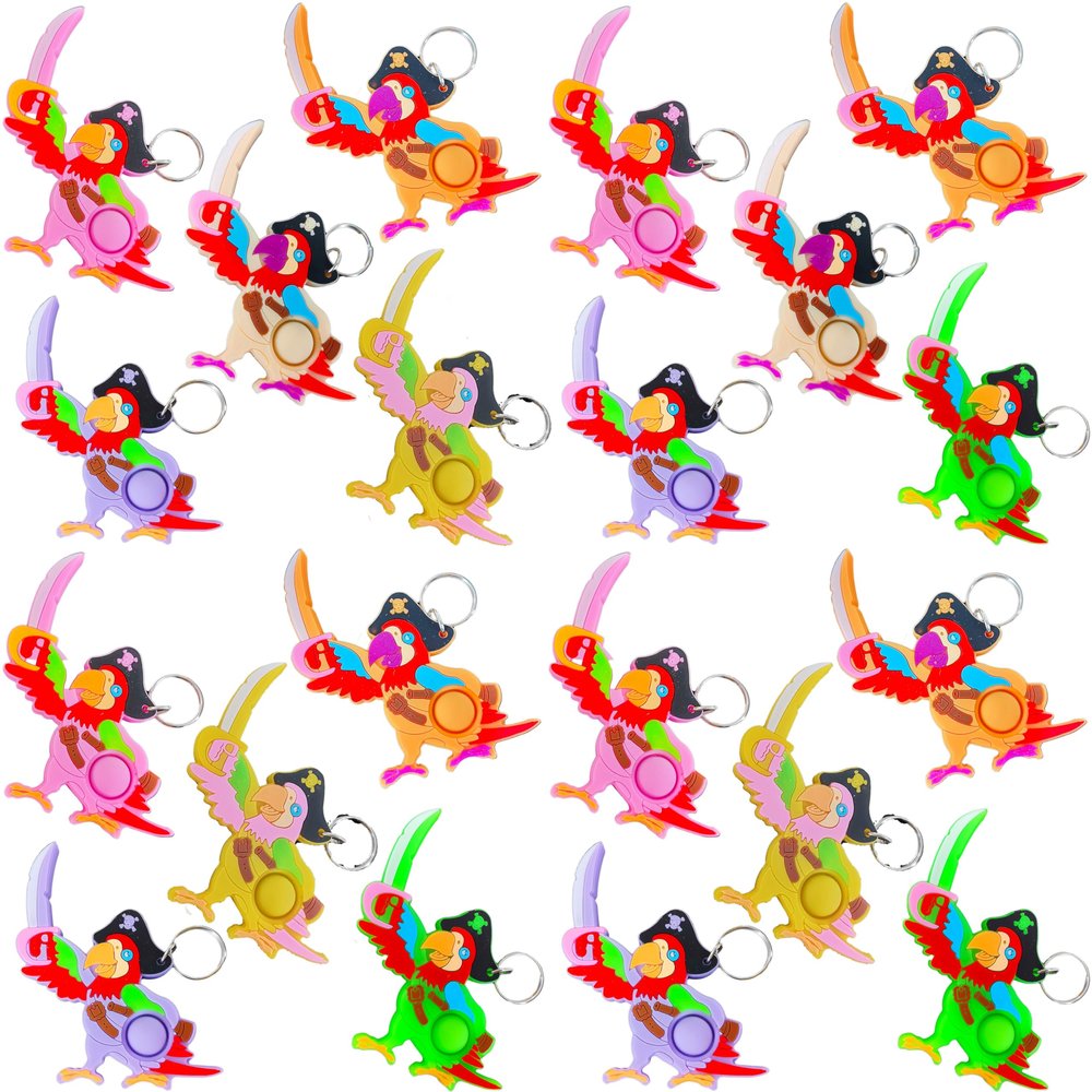 Roaqua 20 Packs bulk Mini Pop Parrots Keychain fidgets Bubble Classroom Students gifts Teacher, hoilday Party Favors