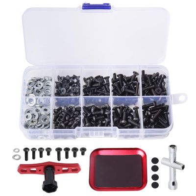 340pcs RC Screw Kit Screws Assortment Kit-M3 Hex Screws 6mm-12mm w/Screw Tray 17mm Hex Wrench, Universal for Traxxas Axial Redcat HSP HPI Arrma 1/5 1/8 1/10 1/12 RC Cars Trucks Crawler