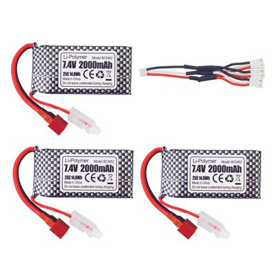 Fytoo 3PCS 7.4V 2000mAh T-Type Plug Lithium Battery &1 Pallet 3 Charging Cable for 9200 9200E 9202E 9203E 9204E 9205E 9206E 2995 YC300 HB101 HM101 25-DJ02 9125 S920 S921 WLtoys RC Car Drone