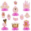 BeYumi 12Pcs Royal Princess Themed Honeycomb Centerpiece Table Toppers for Baby Girls African American Little Princecess Black Girl Castle Tiara Pink and Gold Baby Shower Birthday Party Decoration view 1