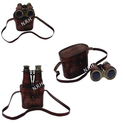Nautical Victorian Marine Brass Binocular Collectible Spyglass with Leather Case Box