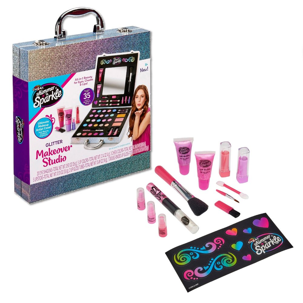 Shimmer 'n Sparkle Glitter Makeover Studio Beauty Kit All-in-One Beauty for Eye, Cheeks and Lips for Ages 8 and Up