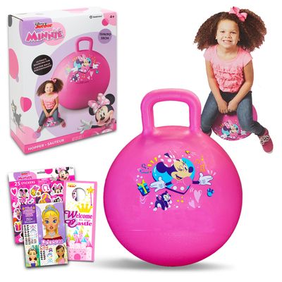 Disney Minnie Mouse Hopper Ball for Kids - Bundle with 15 Inch Minnie Bouncy Ball with Handle, Stickers, and More (Minnie Mouse Outdoor Toys)