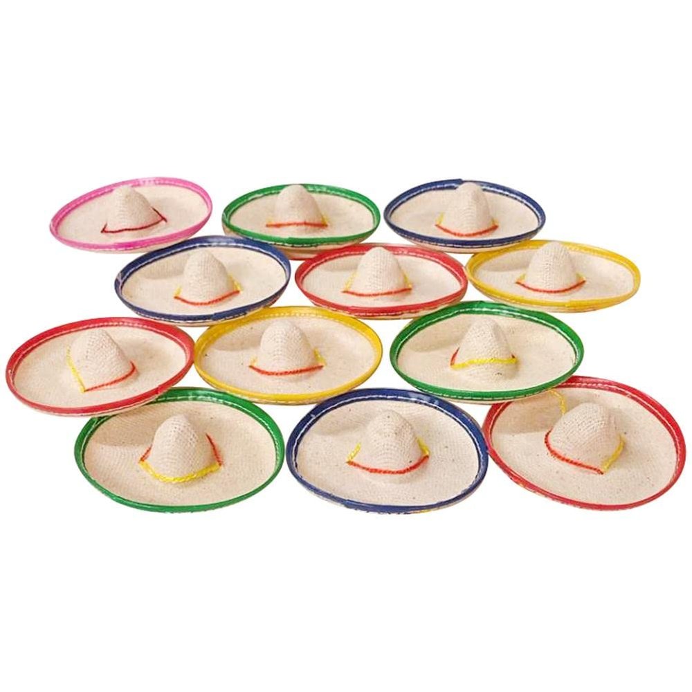 More Fiesta 12 Mini Sombrero, 3 Inches Wide Mini Hats for Cinco De Mayo Party for Bottles (12)