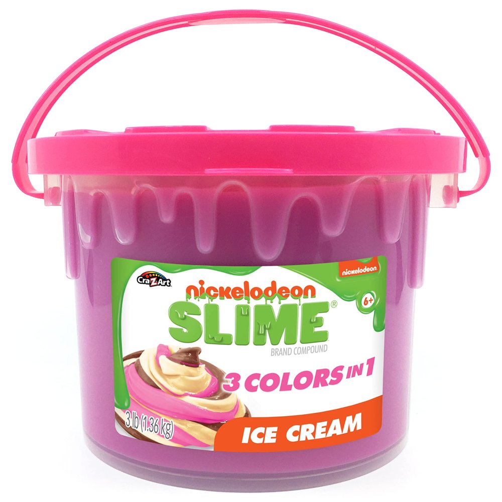 Nickelodeon Slime 3LB Ice Cream Bucket 3 Colors-in-1 Strawberry, Vanilla and Chocolate Colored Premade Slime