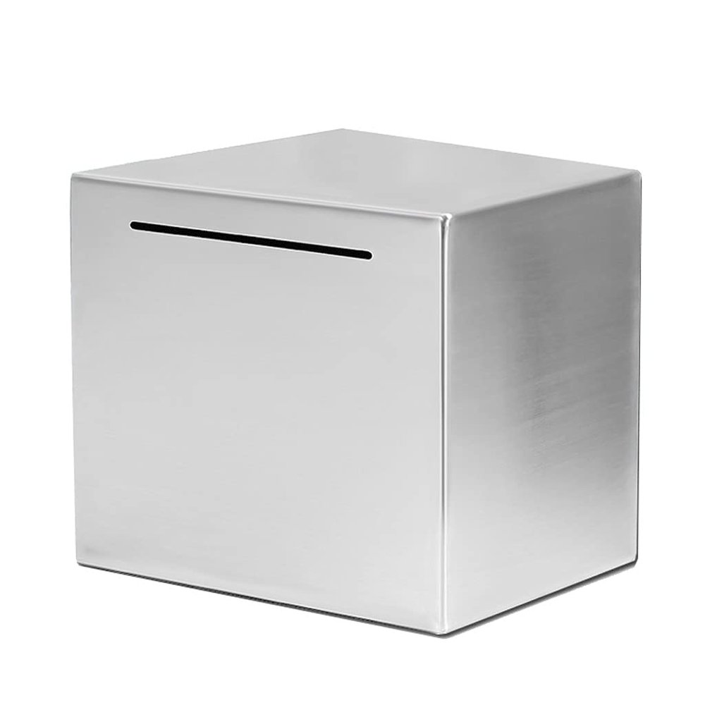HMEI Piggy Banks 7. 8in Stainless Steel Piggy Bank Square Travel Money Bank 365- Day Plan Money Box Silver Coin Bank for Adults Must Break to Open Piggy Bank (Color : Piggy Bank A)
