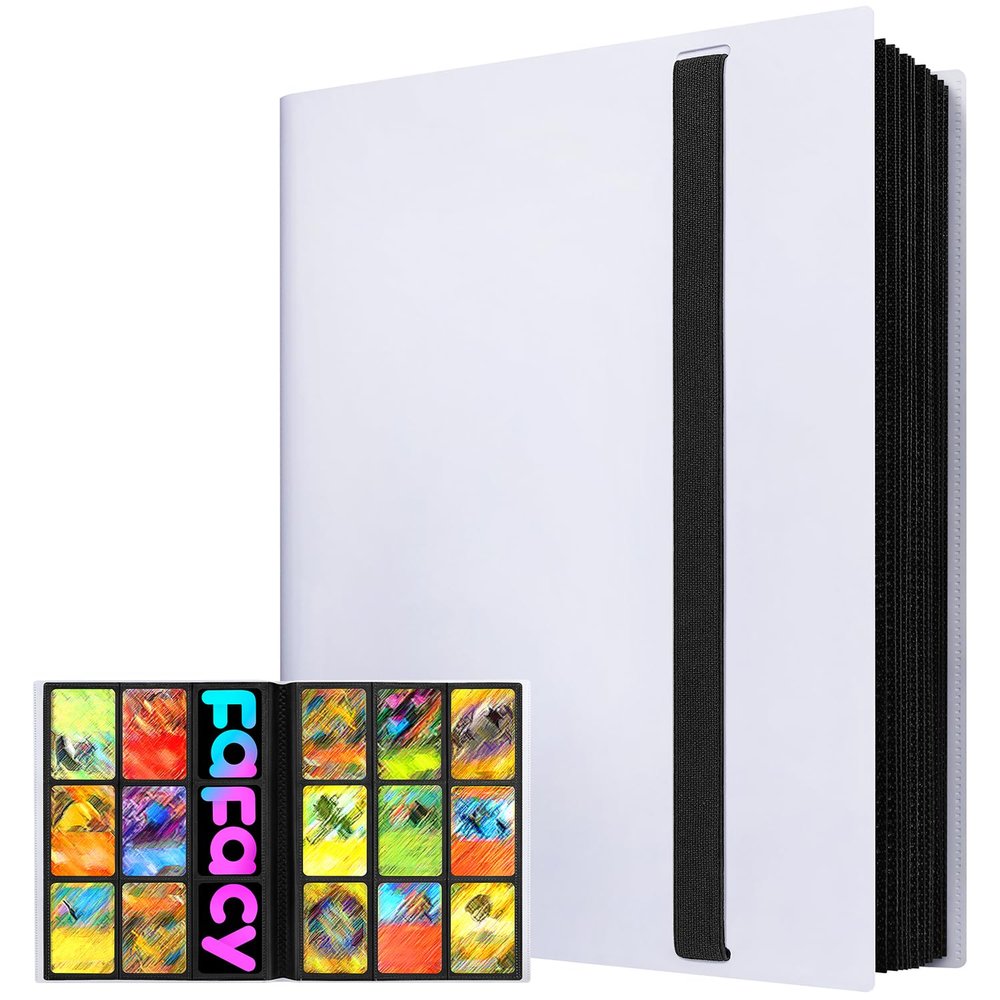 2026Trading Card Binder 9 Pocket, Premium Sports Collection Binder Game Cards Book with Sleeves Side Loading, Anti-open Strap Double Sided Waterproof 360 Card Folder