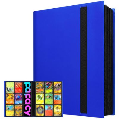 2026Trading Card Binder 9 Pocket, Premium Sports Collection Binder Game Cards Book with Sleeves Side Loading, Anti-open Strap Double Sided Waterproof 360 Card Folder