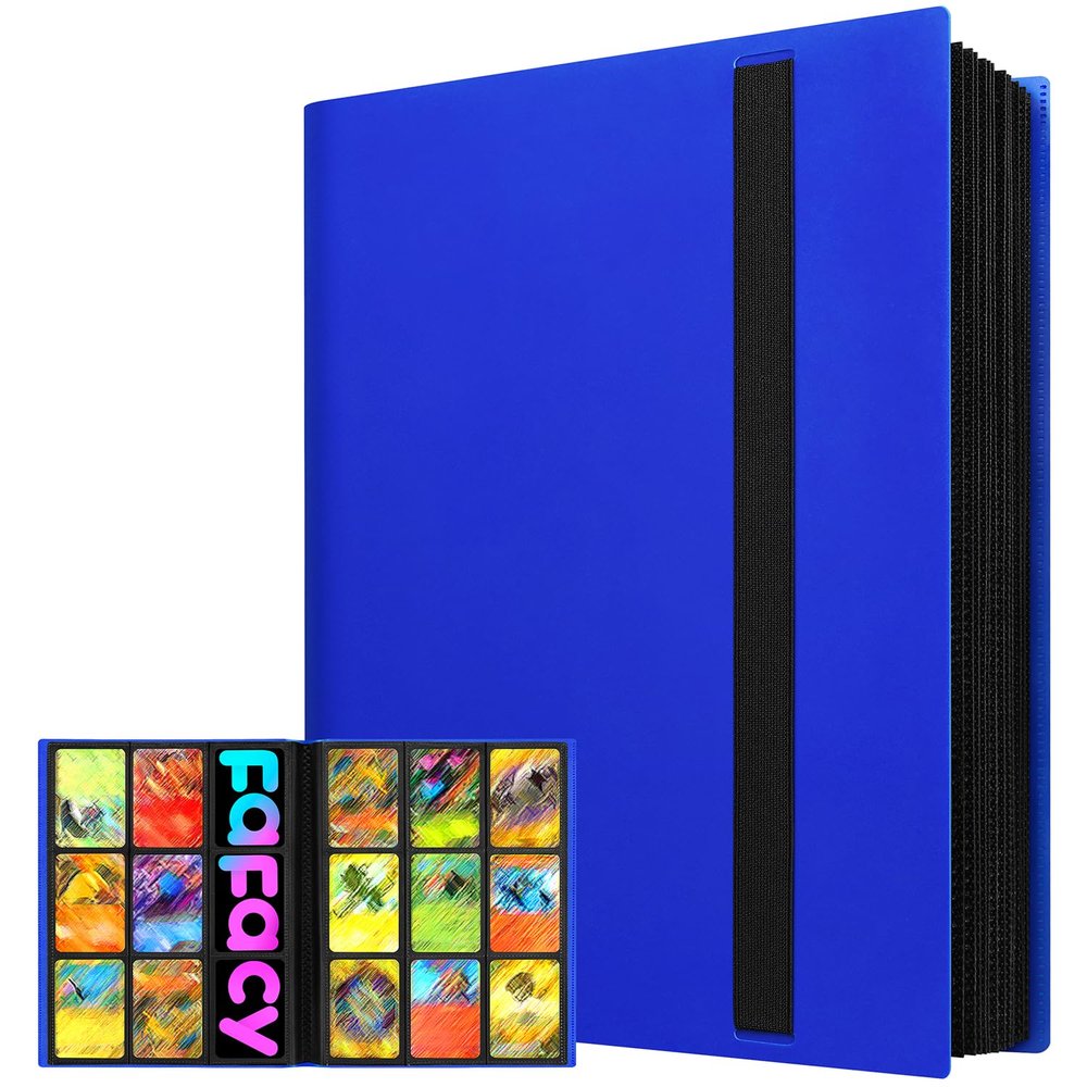 2026Trading Card Binder 9 Pocket, Premium Sports Collection Binder Game Cards Book with Sleeves Side Loading, Anti-open Strap Double Sided Waterproof 360 Card Folder