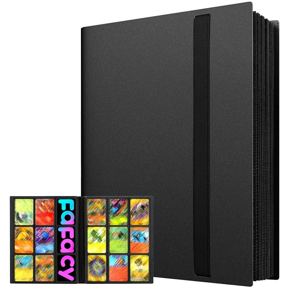 2026Trading Card Binder 9 Pocket, Premium Sports Collection Binder Game Cards Book with Sleeves Side Loading, Anti-open Strap Double Sided Waterproof 360 Card Folder