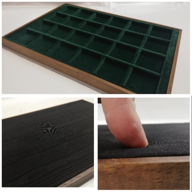 Tray for coins medals jewelry or other precious items. Wood, Italian velvet of high quality Empire Green