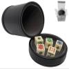 Cyber-Deals PU Leather Dice Cup, Premium Felt Lined Lid/Tray and Poker Dice Set in White Gift Box (Black/Dark Grey Cup, Ivory Tone Dice) view 1