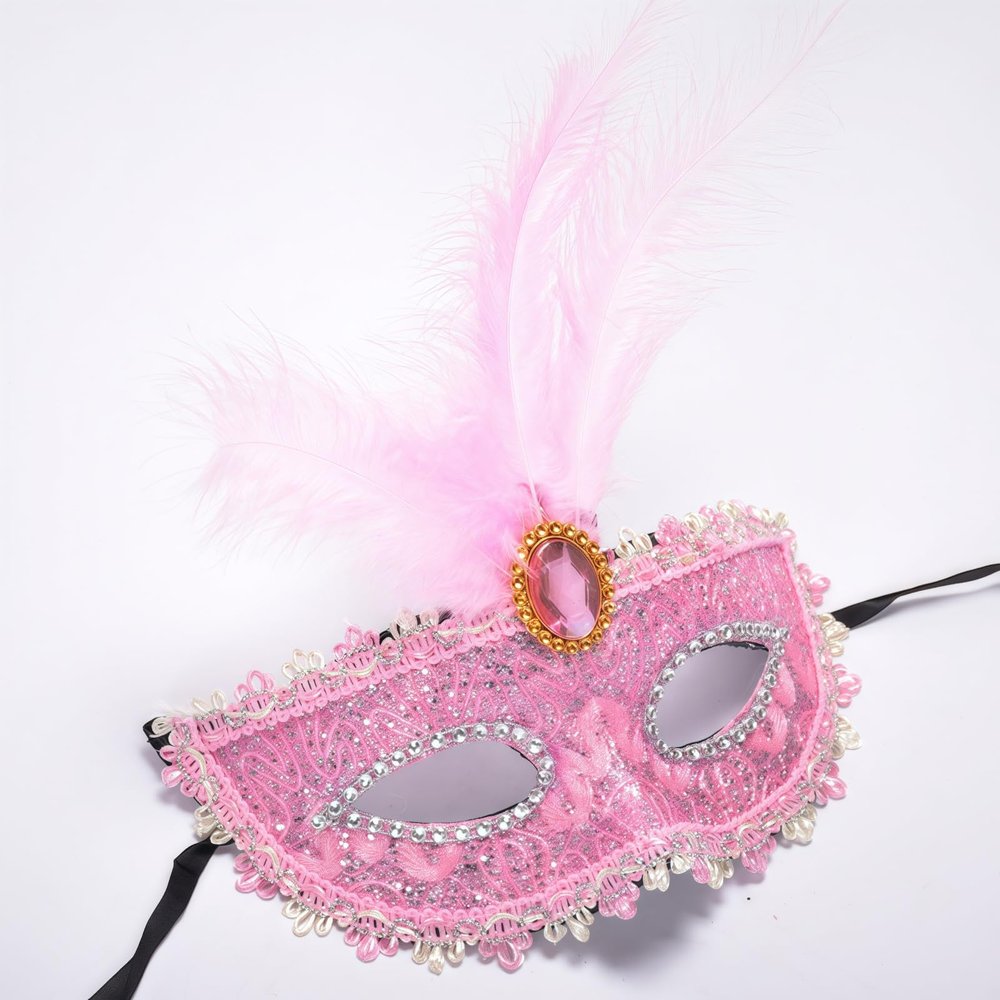 YHan Women's Feather Masquerade Mask Venetian Halloween Mardi Gras Costumes Party Ball Prom MaskFunny Cosplay Accessory (Pink)