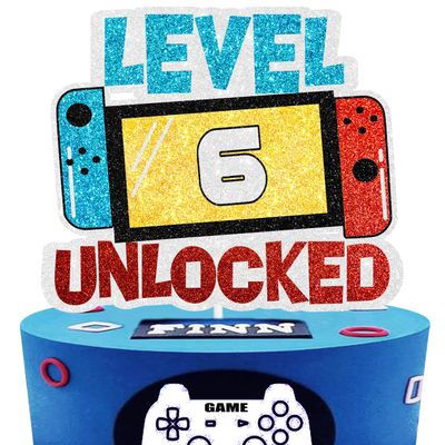 Level 6th Unlocked Cake Topper - Electronic Games Theme Boys Birthday Party Decorations Supplies - 6th Happy Birthday