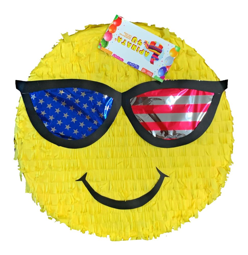 16" Emoticon Pinata with American Themed Shades Indpendence Day Pinata 4th of July Patriotic Party Veteran's Day