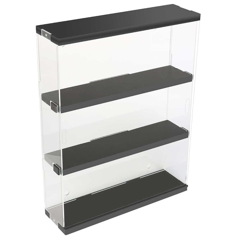 DuvinDD Acrylic Display Case for Collectibles, Wall Mounted Funko POP Shelves, Clear Figure Display Case with Sliding Door, Dustproof Hot Wheels Storage Box, Black(11.8x3.3x14.8inch)
