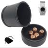 Cyber-Deals PU Leather Dice Cup, Felt Lined Lid/Tray, Alloy Dice with Pouch Set in White Gift Box (Black/Black Cup/Lid, Antique Copper (Black Dot) Dice) view 1
