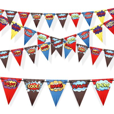 Breling 4 Pcs Hero Birthday Party Banner Decorations Hero Paper Pennant Banner Garland Decor for Kids Boys Birthday Party Supplies Baby Shower Wall Decoration