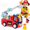 Yunaking Fire Truck Toys for 2 Year Old Boys Girls Montessori Early Educational Learning Toy with Firefighting Tools Baby Push Cars for 2 3 Year Old Boy Birthday Gifts with Sound Lights Effect view 1