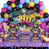 Cunhill 90s Party Decorations 90s Theme Backdrop Latex Balloons Back to the 90's Tablecloth Party Tableware Set 90's Paper Plates Napkins Knife Forks Flatware for Birthday Hip Hop Graffiti Supplies view 1