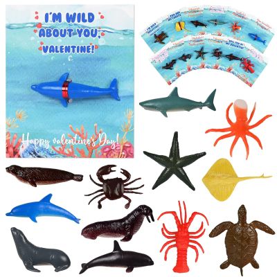 POPGIFTU Valentines Day Gifts for Kids, 36 Pack Sea Animal Valentine Cards with Mini Ocean Toys, Classroom Exchange Party Favors for Boys & Girls