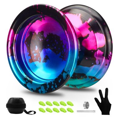 FETESNICE 1.No Professional Yoyo for Adults - Responsive & Unresponsive Metal Yoyo Set for Beginners & Advanced Players, Includes 10 Strings, Glove, and Carry Bag (Black, Blue, Pink)