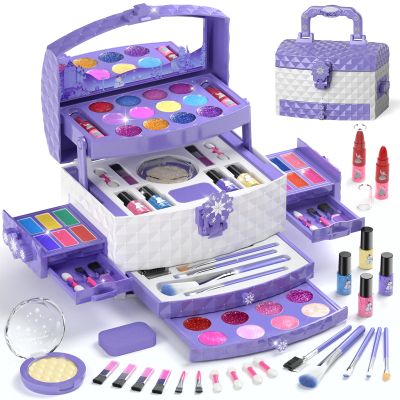 PERRYHOME Kids Makeup Set for Girl 56 Pcs Washable Real Cosmetic, Non-Toxic Frozen Toys Toddler Makeup Kit, 2026 New Princess Valentine & Birthday Girl Gift for 3 4 5 6 7 8 9 10 11 12 Year Old Girls