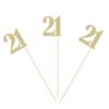 21st Birthday Centerpiece Sticks Gold Glittery Number 21 Table Topper Birthday Flower Picks Paper Sign - Pack of 10 view 1