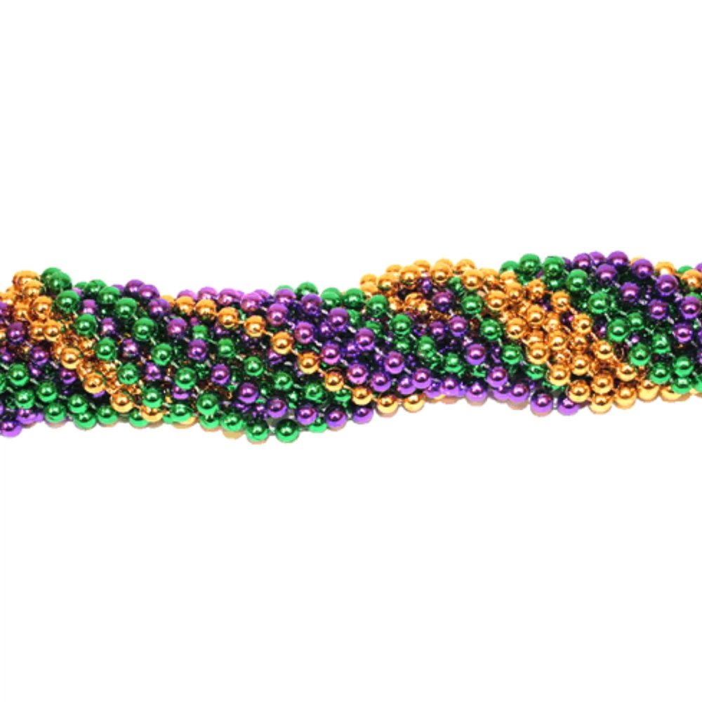 48" 8mm Round Metallic Purple, Gold and Green Mardi Gras Beads Dozen (12 Necklaces)
