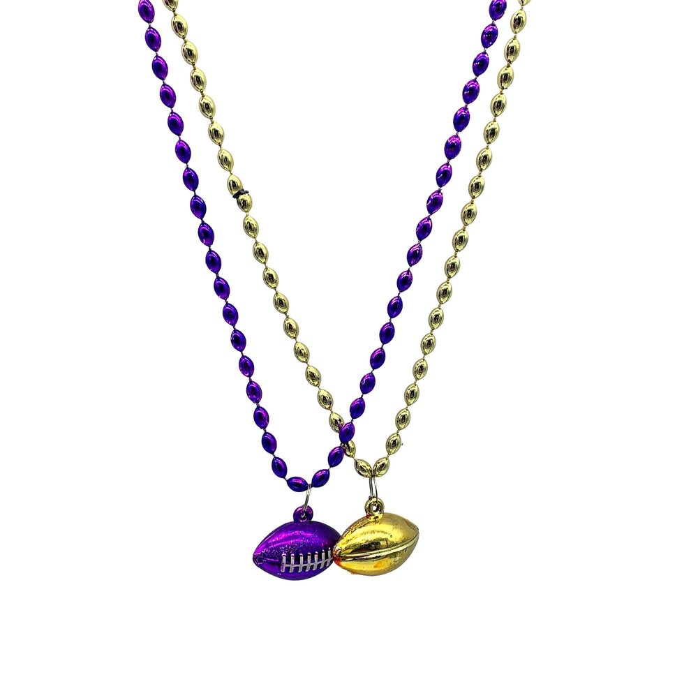33" Purple and Gold Football Mardi Gras Beads (Dozen)