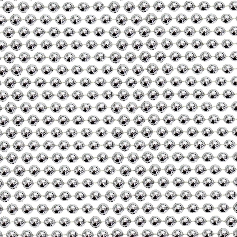 60" 12mm Metallic Silver Mardi Gras Beads (Dozen)