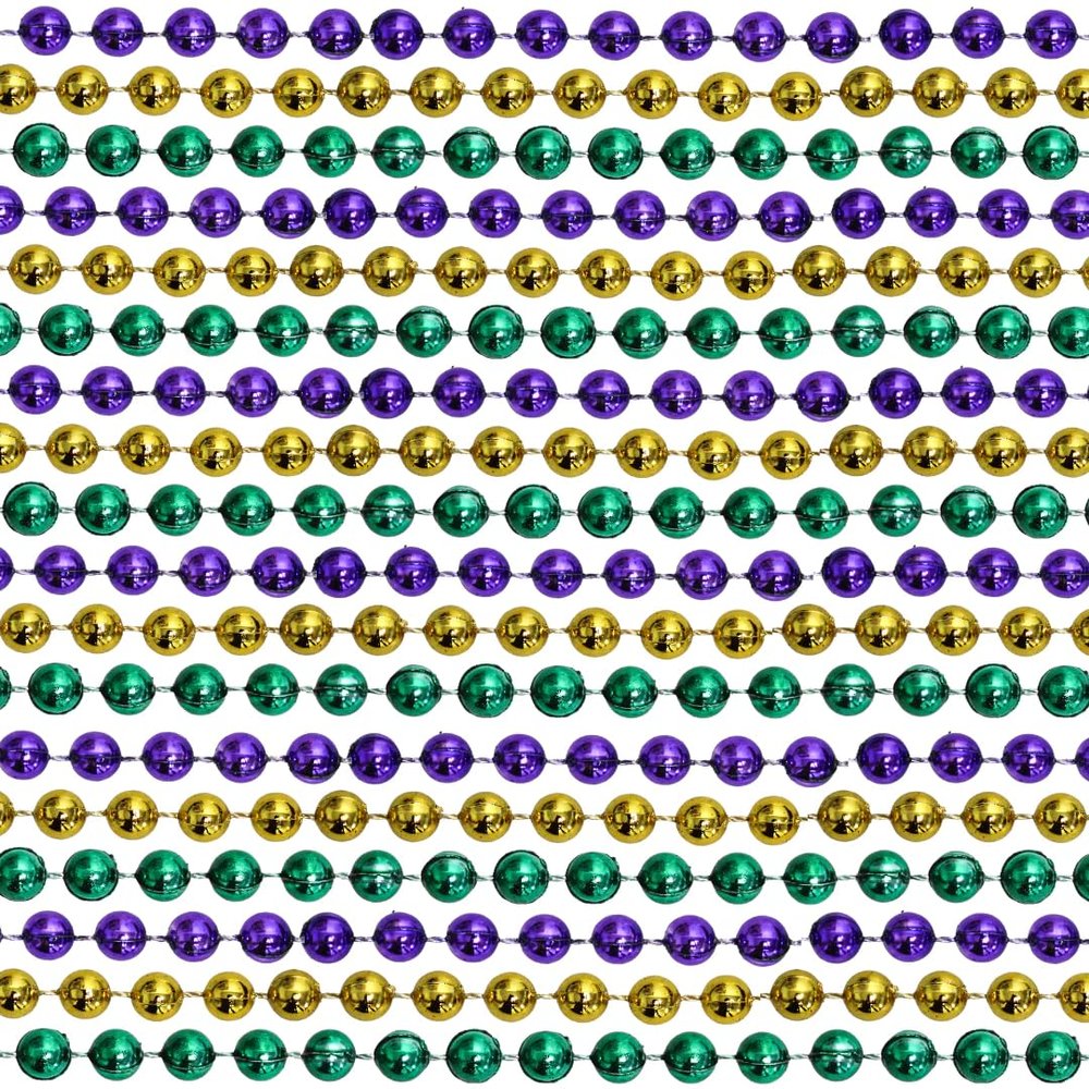 48" 12mm Round Metallic Purple, Gold, and Green Mardi Gras Beads Set of 12 Necklaces Dozen (12 Necklaces)