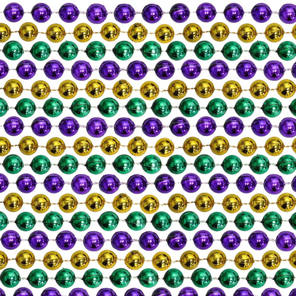 48" 16mm Round Metallic Purple, Gold, and Green Mardi Gras Beads Set of 12 Necklaces Dozen (12 Necklaces)