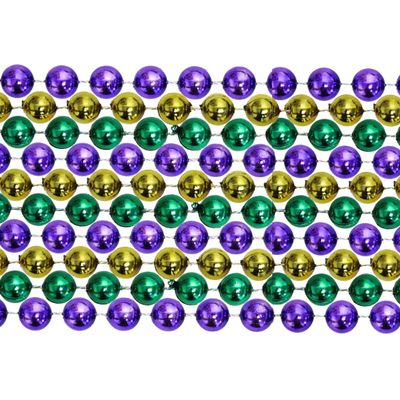 60" 10mm Round Metallic Purple, Gold and Green Mardi Gras Beads Dozen (12 Necklaces)