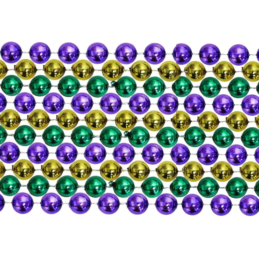 60" 10mm Round Metallic Purple, Gold and Green Mardi Gras Beads Dozen (12 Necklaces)