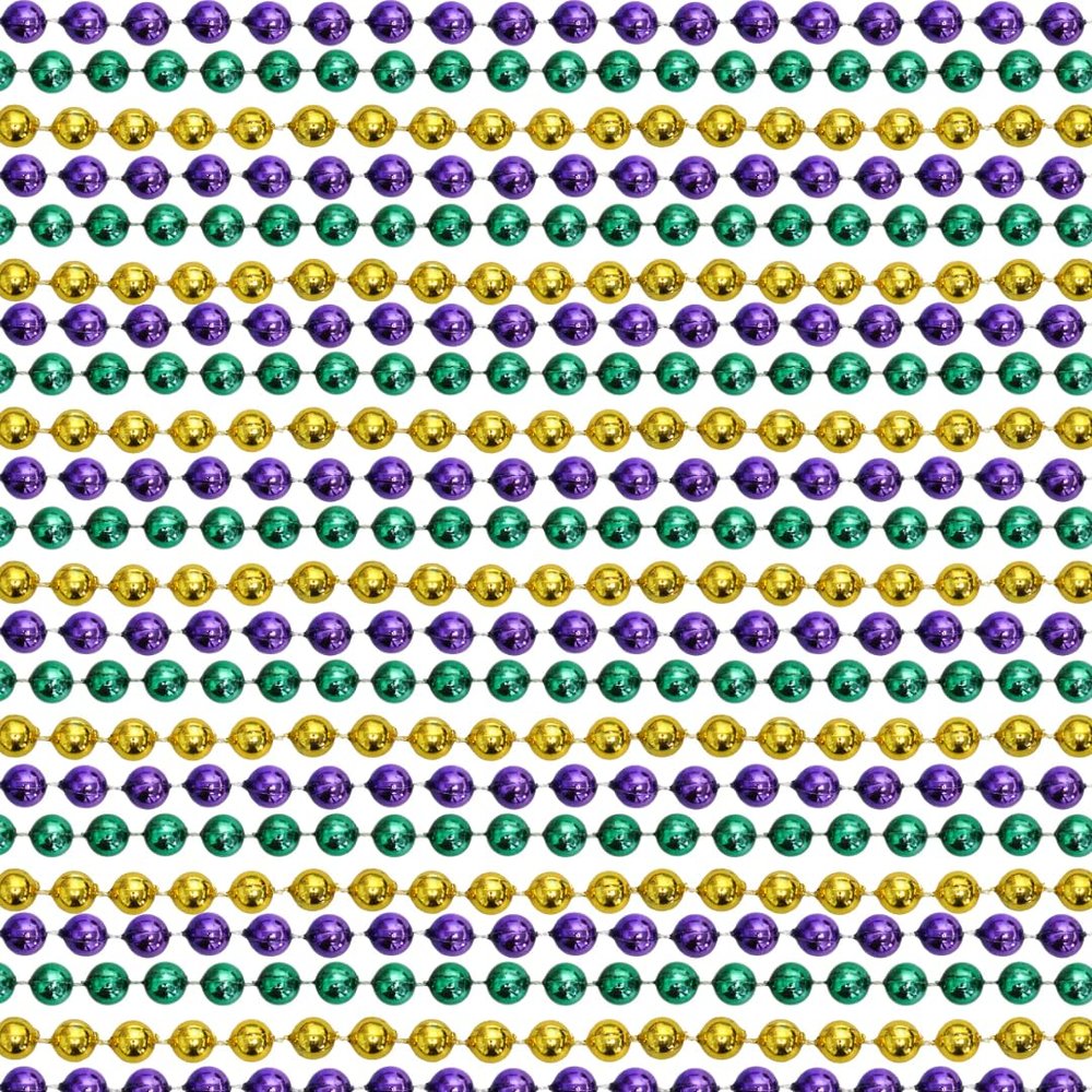 48" 10mm Round Metallic Purple, Gold, and Green Mardi Gras Beads Set of 12 Necklaces Dozen (12 Necklaces)