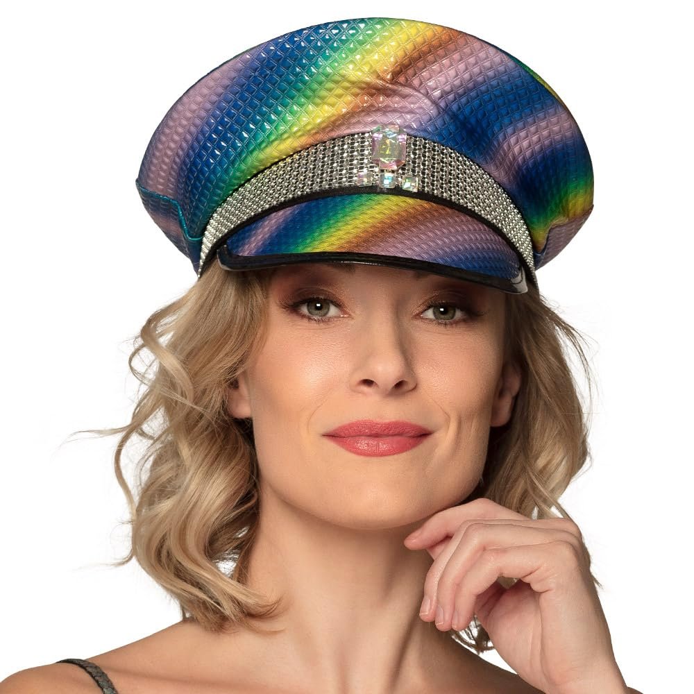 Boland 44761 Sunset Sparkle Hat Rainbow Colours with Studs and Gemstones Rock Star Punk Lady Hat Costume Carnival Theme Party