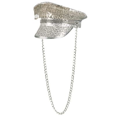 Boland 33022 - Dusty Delight Hat, Silver, with Sequins and Link Chain, Rock Star, Punk Lady, Hat, Costume, Carnival, Theme Party
