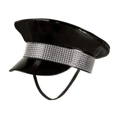 Boland 33020 Black Rock Hat, Black/Silver with Elastic Band, Rock Star, Punk Lady, Hat, Costume, Carnival, Theme Party