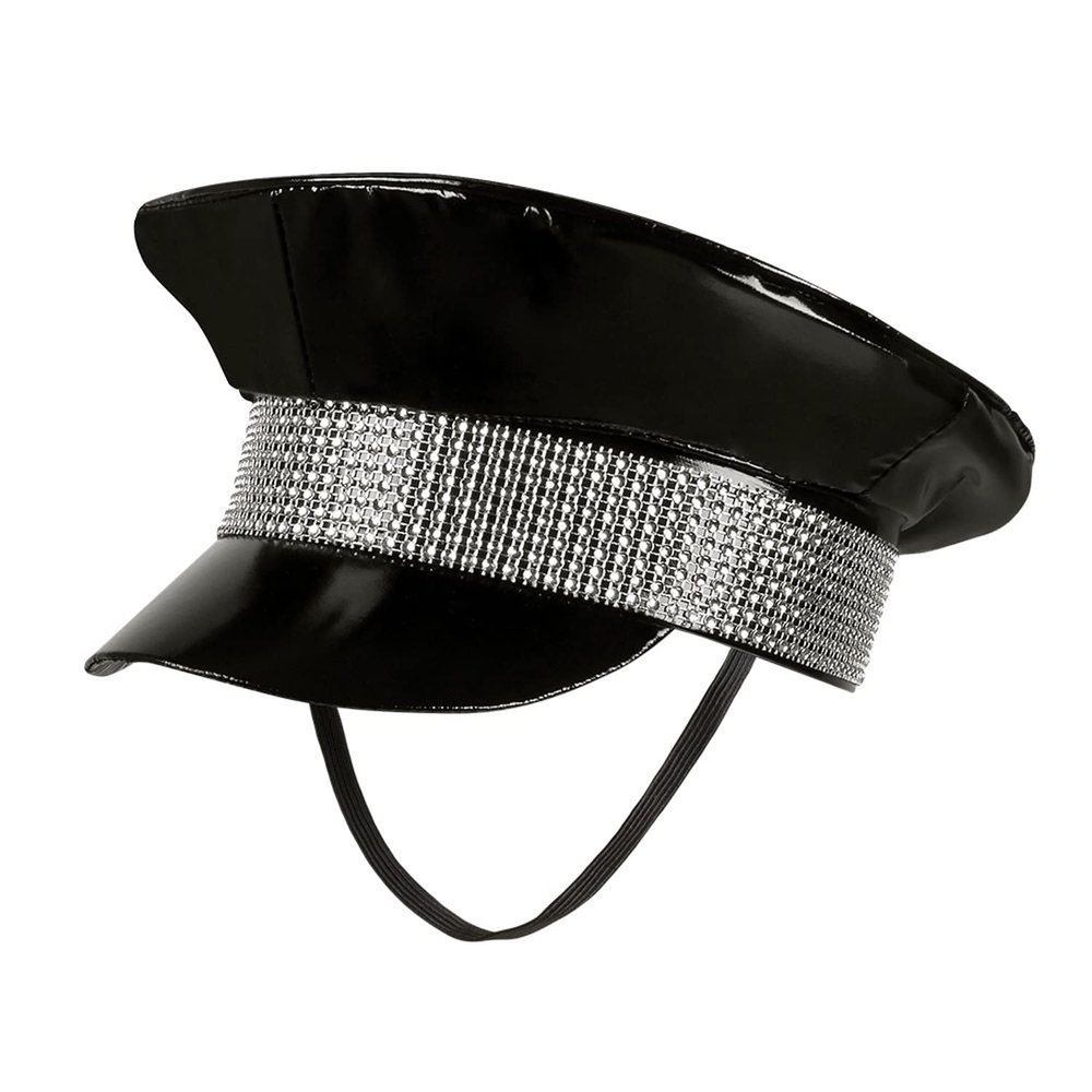 Boland 33020 Black Rock Hat, Black/Silver with Elastic Band, Rock Star, Punk Lady, Hat, Costume, Carnival, Theme Party