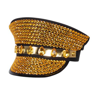 Boland 33023 Sunny Vibes Hat Black Gold with Gemstones Rock Star Punk Lady Hat Costume Carnival Theme Party