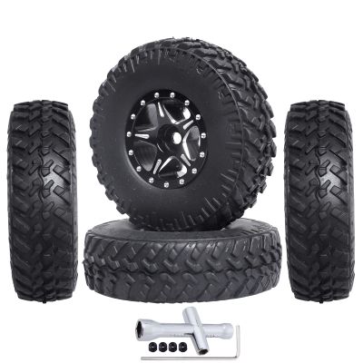 1.0 Beadlock Wheels & Tires Set Micro Tyres Foam Inserts with Locknuts and Wrench for 1/24 RC Crawler Axial SCX24 90081 Deadbolt Chevrolet C10 (Style 2)